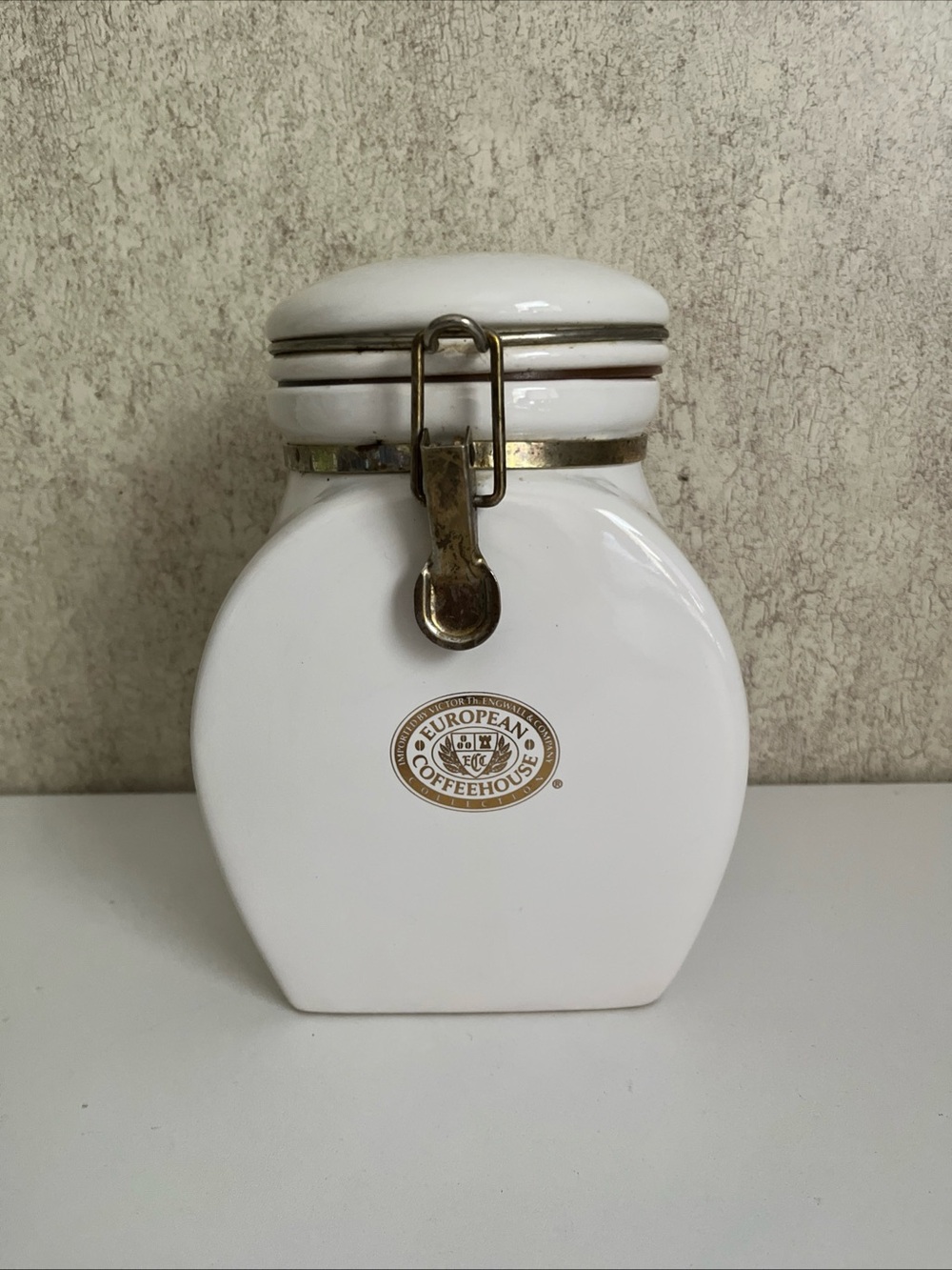 Vintage European Coffeehouse Collection White & Gold Ceramic Canister 8”